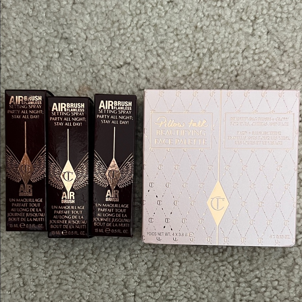 Charlotte Tilbury Pillow Talk Face Palatte and 3 0.5 oz setting spray bundle